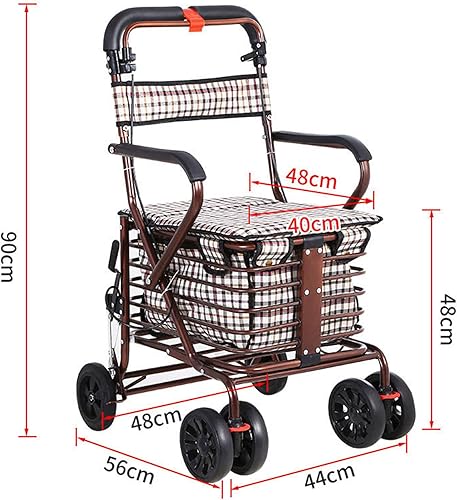 Miniatura 2 de Andador para ancianos se puede sentar y empujar cuatro ruedas carrito de comestibles asiento caminador plegable Ancianos mano empujar carrito de