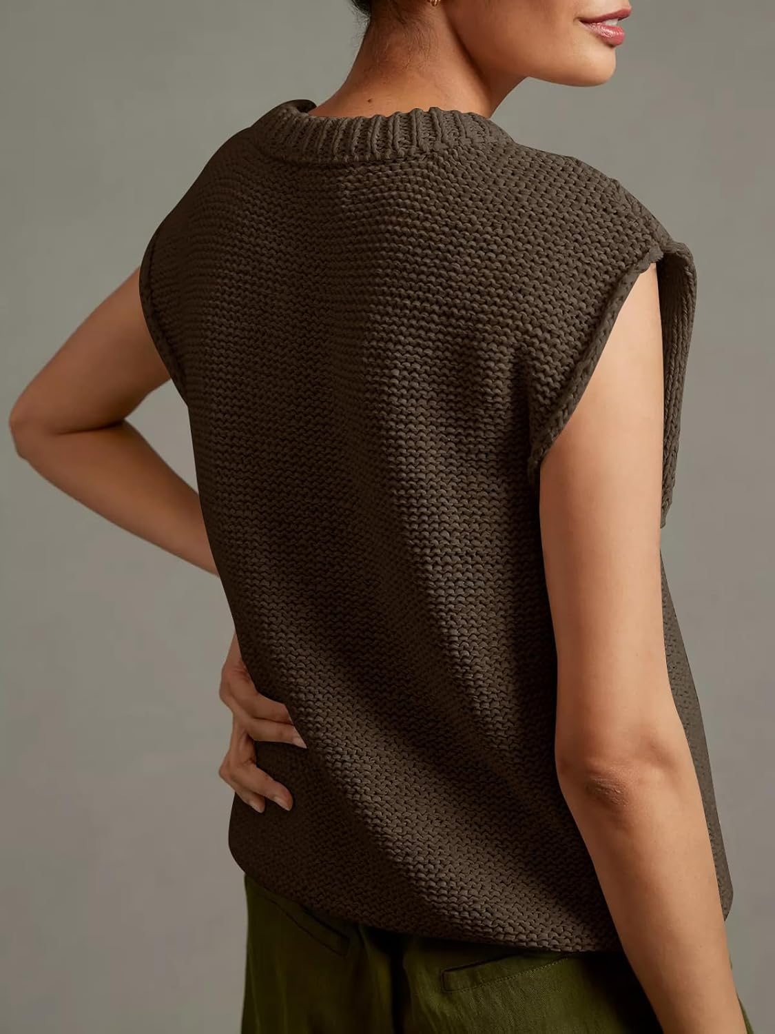 Saodimallsu Womens Sleeveless Crewneck Sweaters Ribbed Knit Tank Tops 2025 Trendy Sweater Vest - Image 4