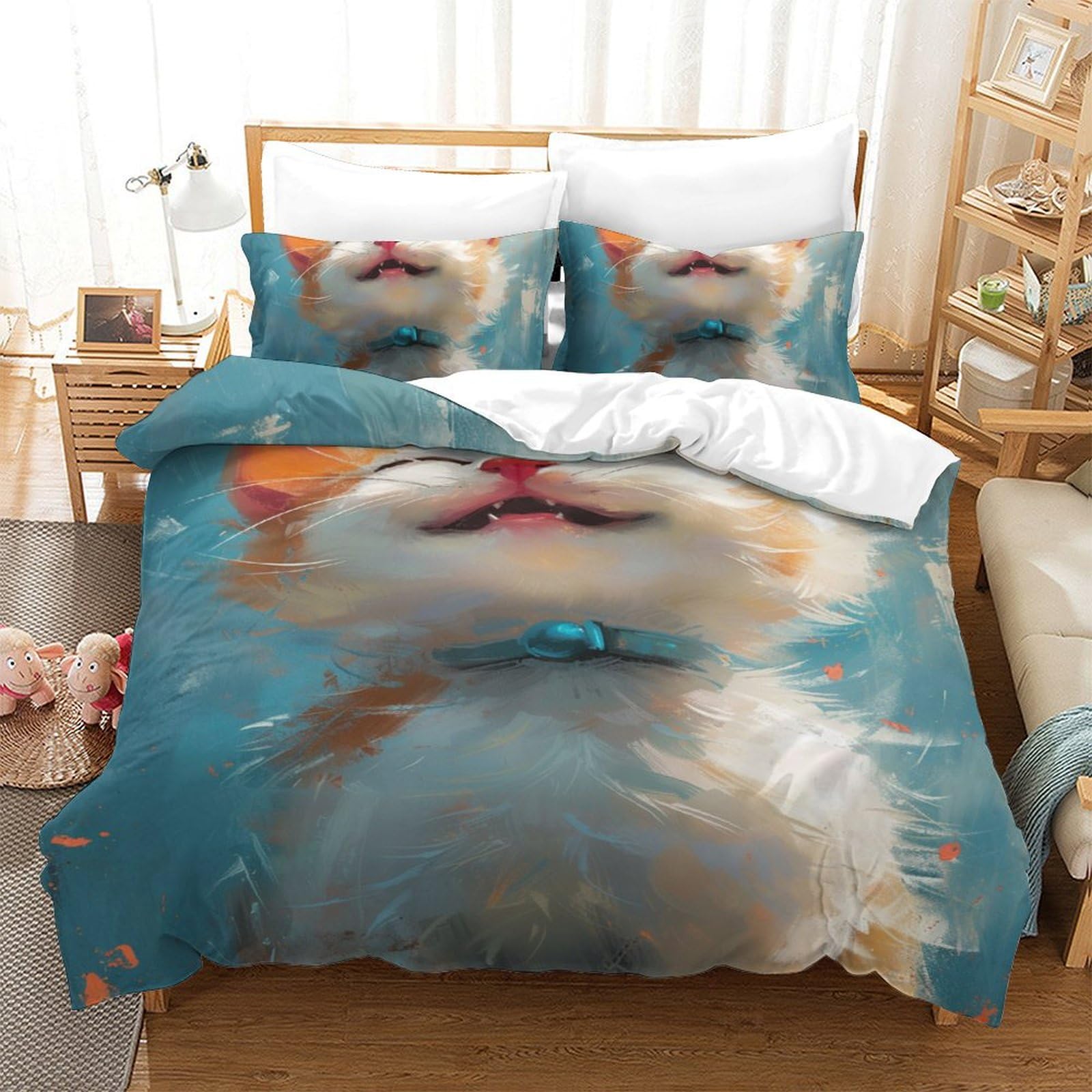 Housse de couette chat respirante en microfibre super douce 3 pcs