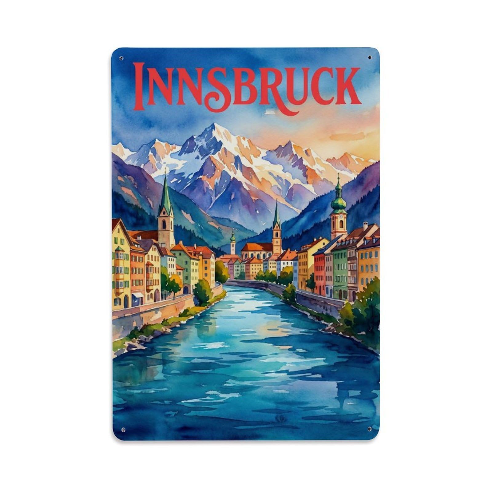 Olhnbad Style Graphic Innsbruck Austria Alpine Mountain Travel Metal Tin Sign
