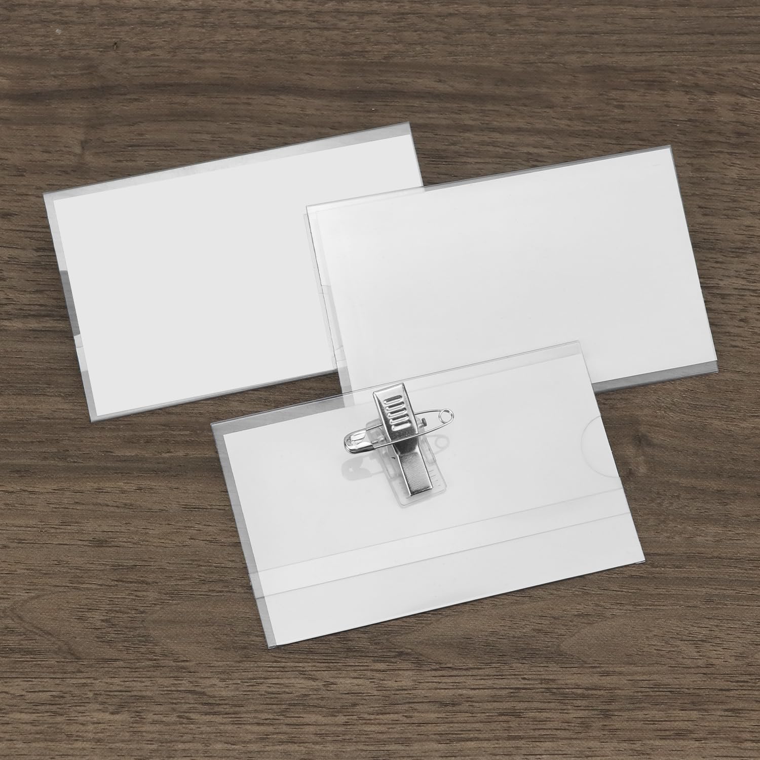 Gute 50 stuks naambordjes, 56 x 90 mm, naambordjes voor kleding met clip en reversspeld, pvc, transparante ID-kaarthoes met lege kaart, kunststof ID-kaarthouder voor ID-kaart, kantoor, school