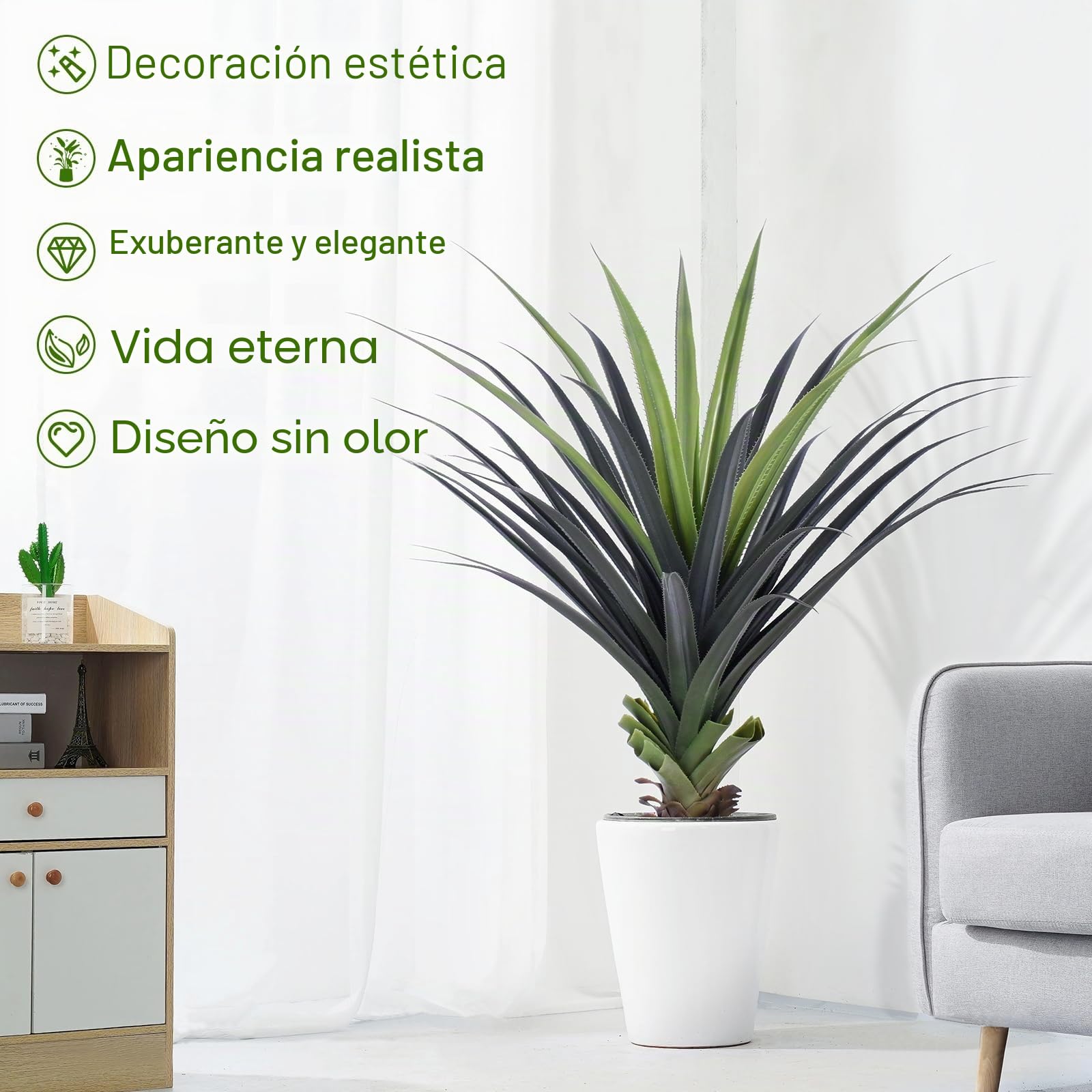 Plantas artificiales de agave con pinchos de 4 pies, plantas artificiales para exteriores, resistentes a los rayos UV, pequeñas plantas artificiales de interior de 115 cm, perfectas para