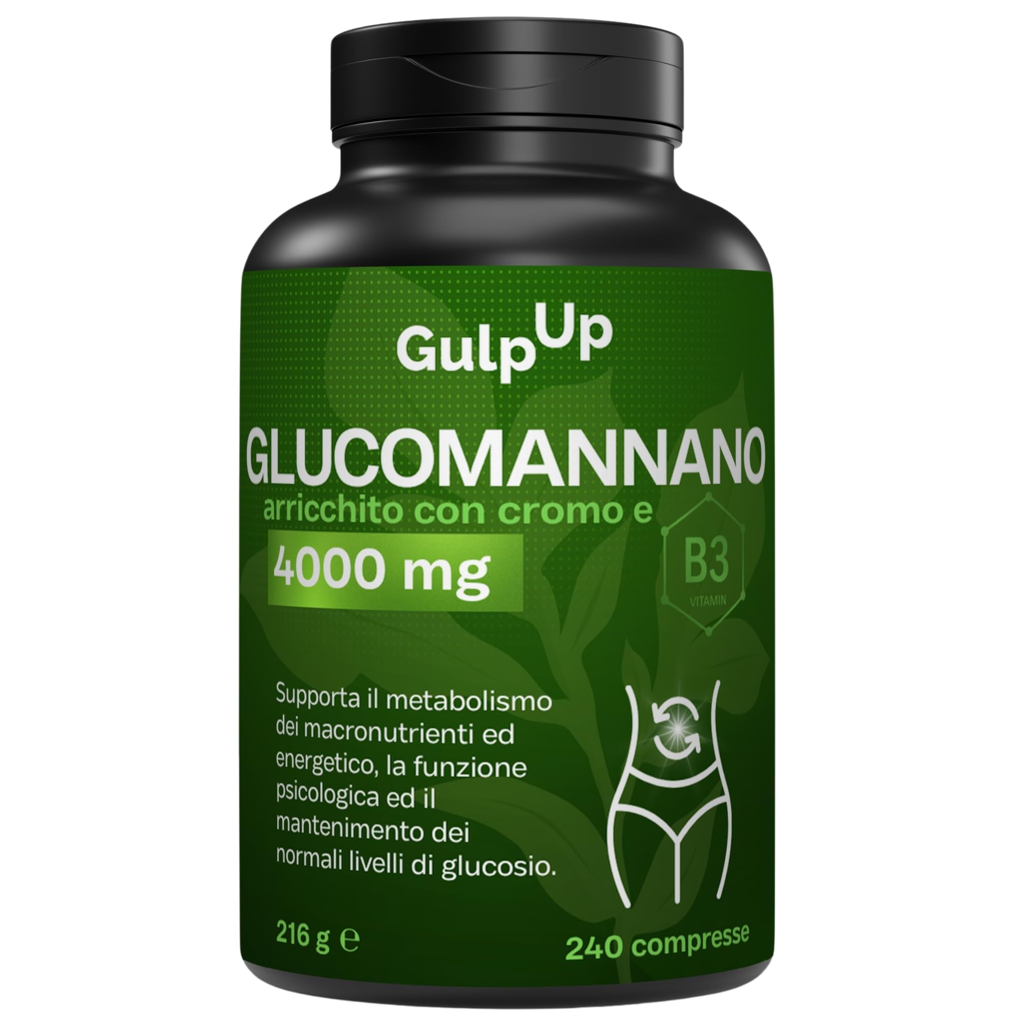 Glucomannano Purificato Forte 4.000MG 240 Compresse - Con Cromo e Vitamina B3 - Integratore Made in Italy - Favorisce il Senso di Sazietà