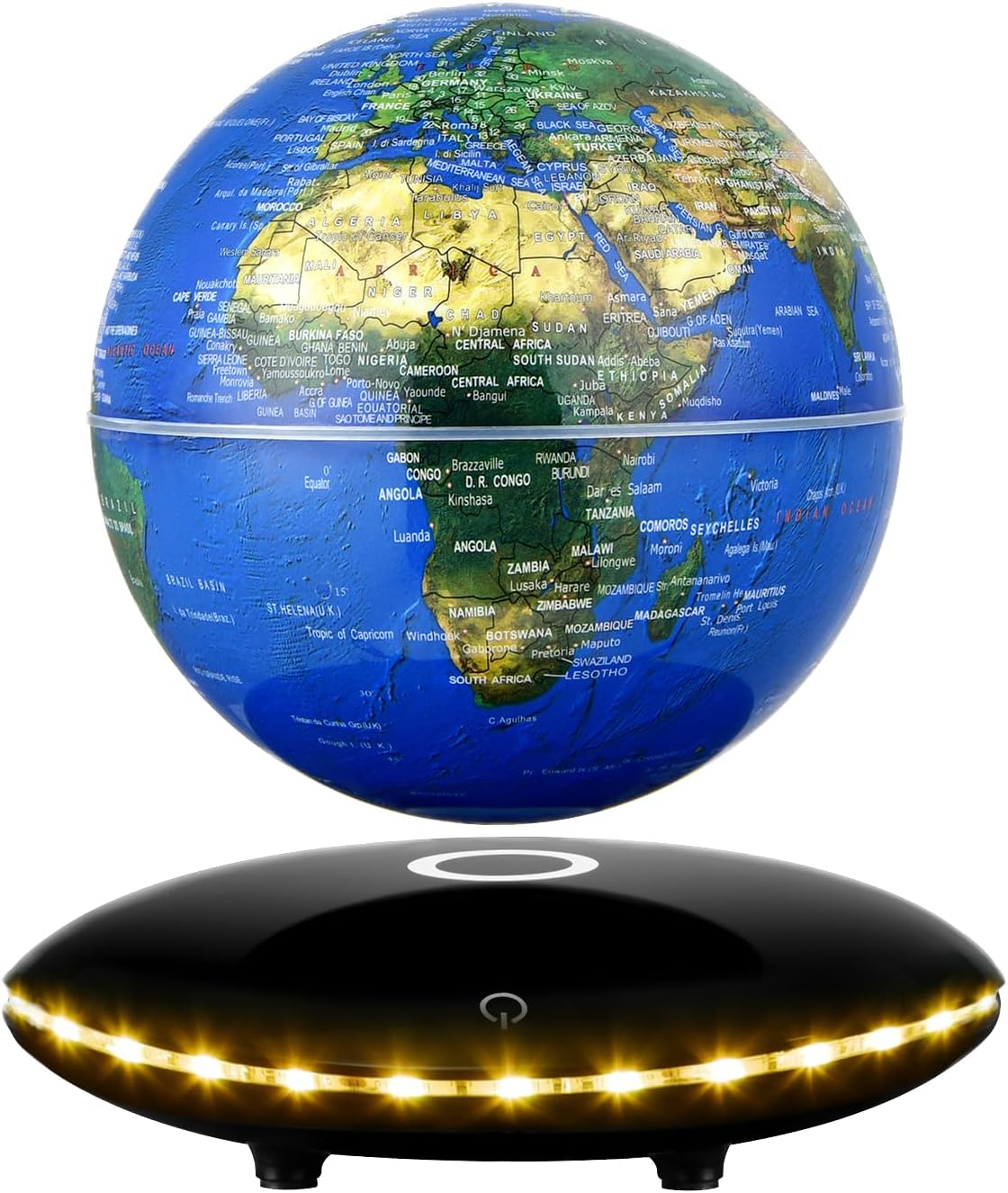 Magnetic Levitation Floating Globe with 7 Colors LED Lights, Rotating Geographic Globe World Map for Home Office Desk Decor, Cool Tech Gadgets for Men Husband Unisex