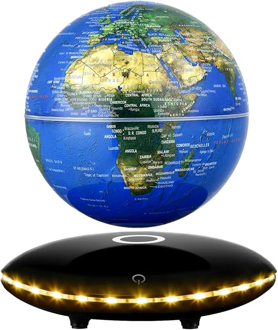 Magnetic Levitation Floating Globe with 7 Colors LED Lights, Rotating Geographic Globe World Map for Home Office Desk Decor, Cool Tech Gadgets for Men Husband Boys and Girls