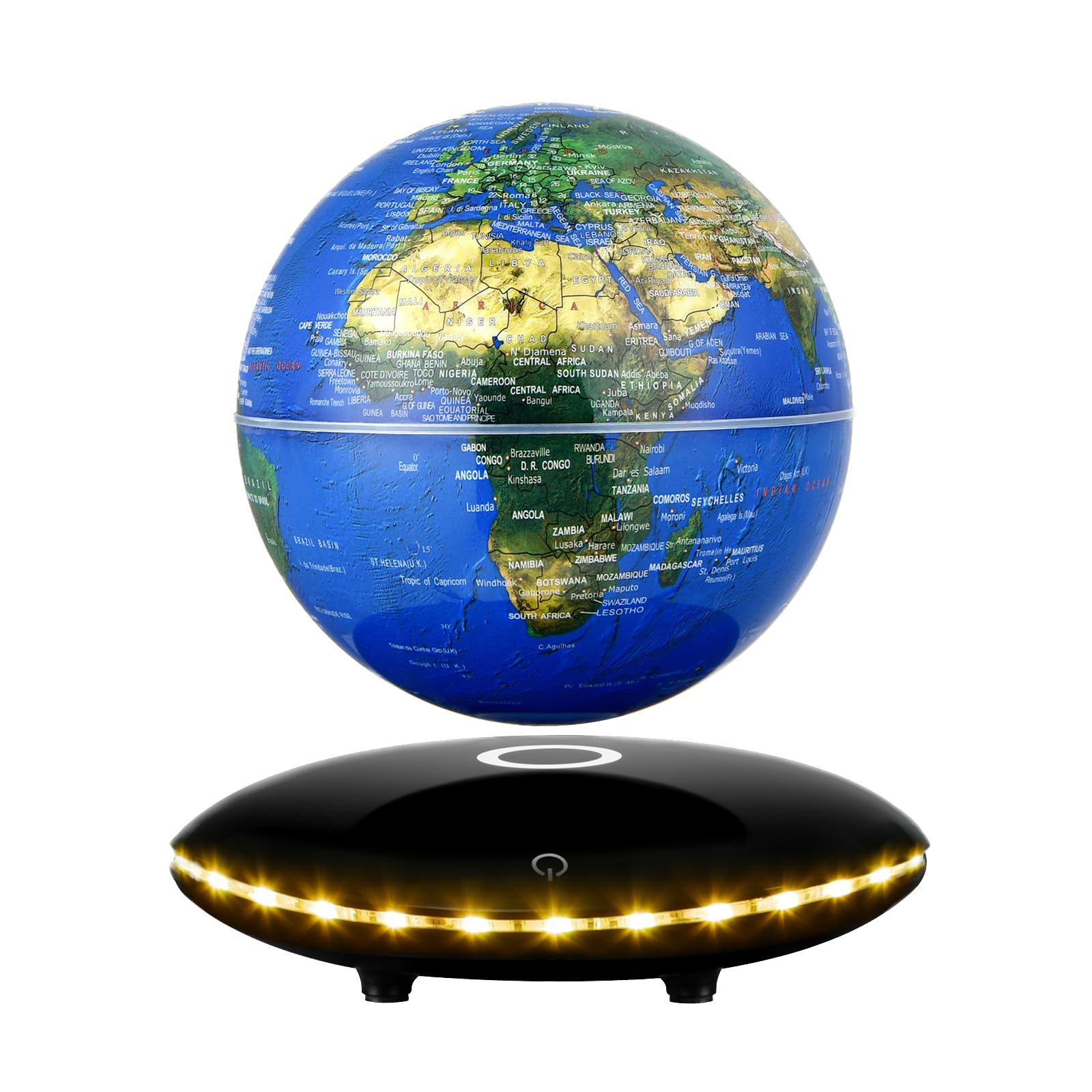 RUIXINDA Magnetic Levitation Floating Globe with 7 Colors LED Lights, Rotating Geographic Globe World Map for Home Office Desk Decor, Cool Tech Gadgets for Men Husband Boys and Girls