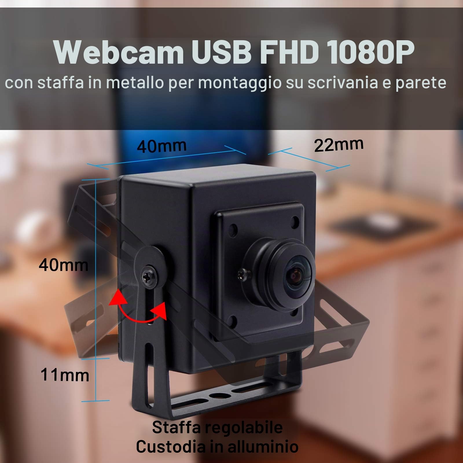 Svpro Full HD 1080P Low Light Camera USB Camera con alloggiamento in alluminio, IMX323 Sensor Mini USB Webcam 2MP H.264 USB Webcam con microfono digitale integrato per PC o progetto embedded