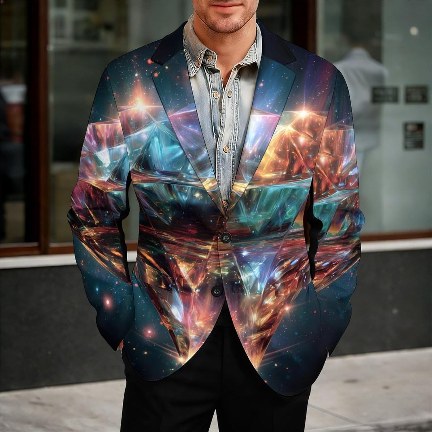 Glittering Diamond Mens Blazer Two Button Lightweight Sport Coats Suit Business Jacket