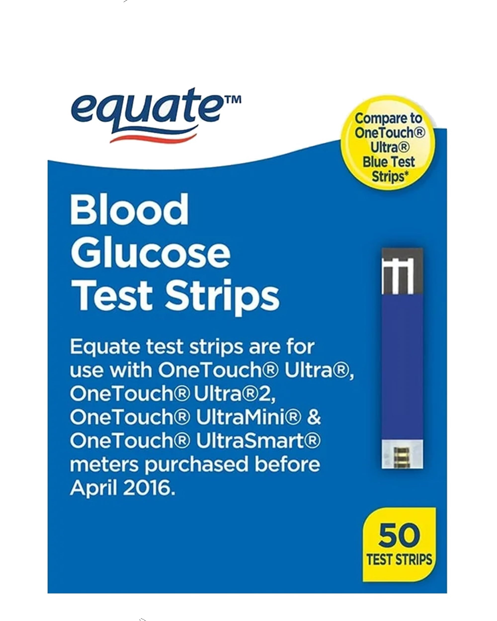 Blood Glucose Test Strips, 50 Count | Ideal for Glucose Monitor Kit, Diabetes Testing | Compatible with OneTouch Meters | Reliable Readings | Accurate & Easy to Use | High Accuracy Strips by Equate