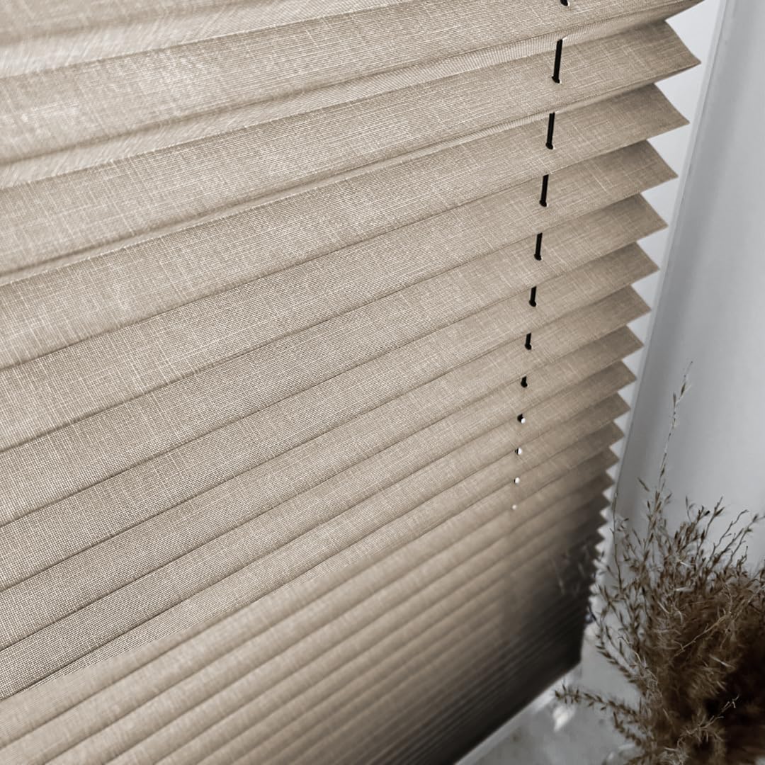Home-Vision Premium Plissee ohne Bohren Klemmfix Melange Beige B90 x H120cm | Faltrollo mit Klemmträger Lichtdurchlässig Rollo Leinenoptik Blickdicht Sonnenschutz Jalousie für Fenster & Tür