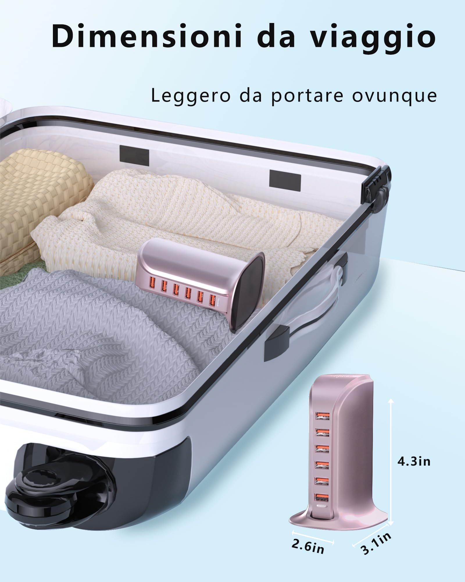 WUKUR 50W Caricatore USB Multiplo,Stazione di Ricarica USB Multipla per Smartphone,Tablet,Ricarica Rapida 5V2.4A
