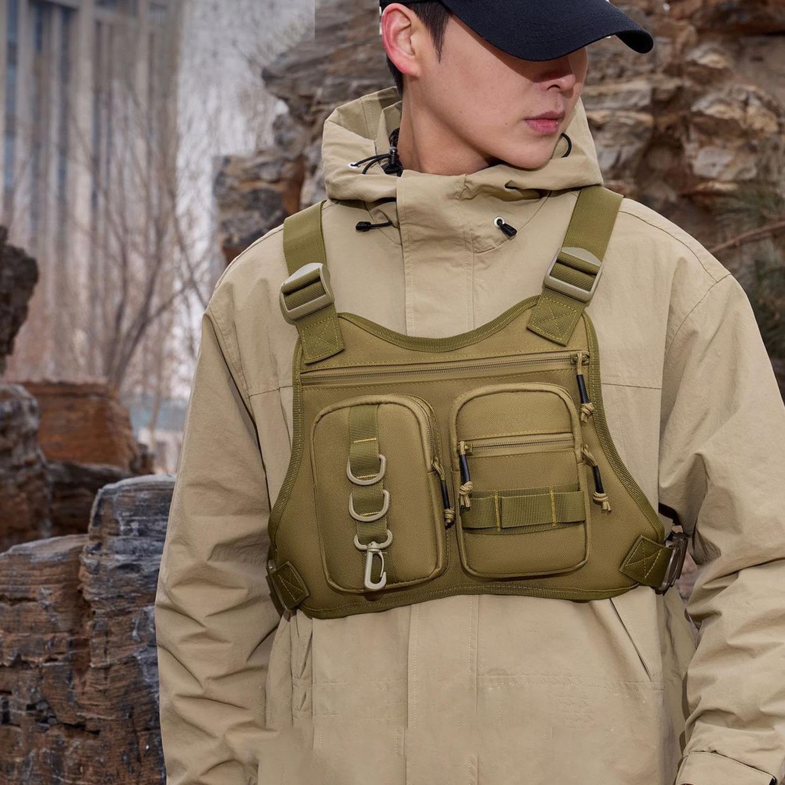 Borsa da petto leggera, custodia ergonomica, confezione da 12x8 pollici con cinghie regolabili, attrezzatura sportiva moderna dal design elegante, porta gilet in nylon, accessorio da esterno per cicli