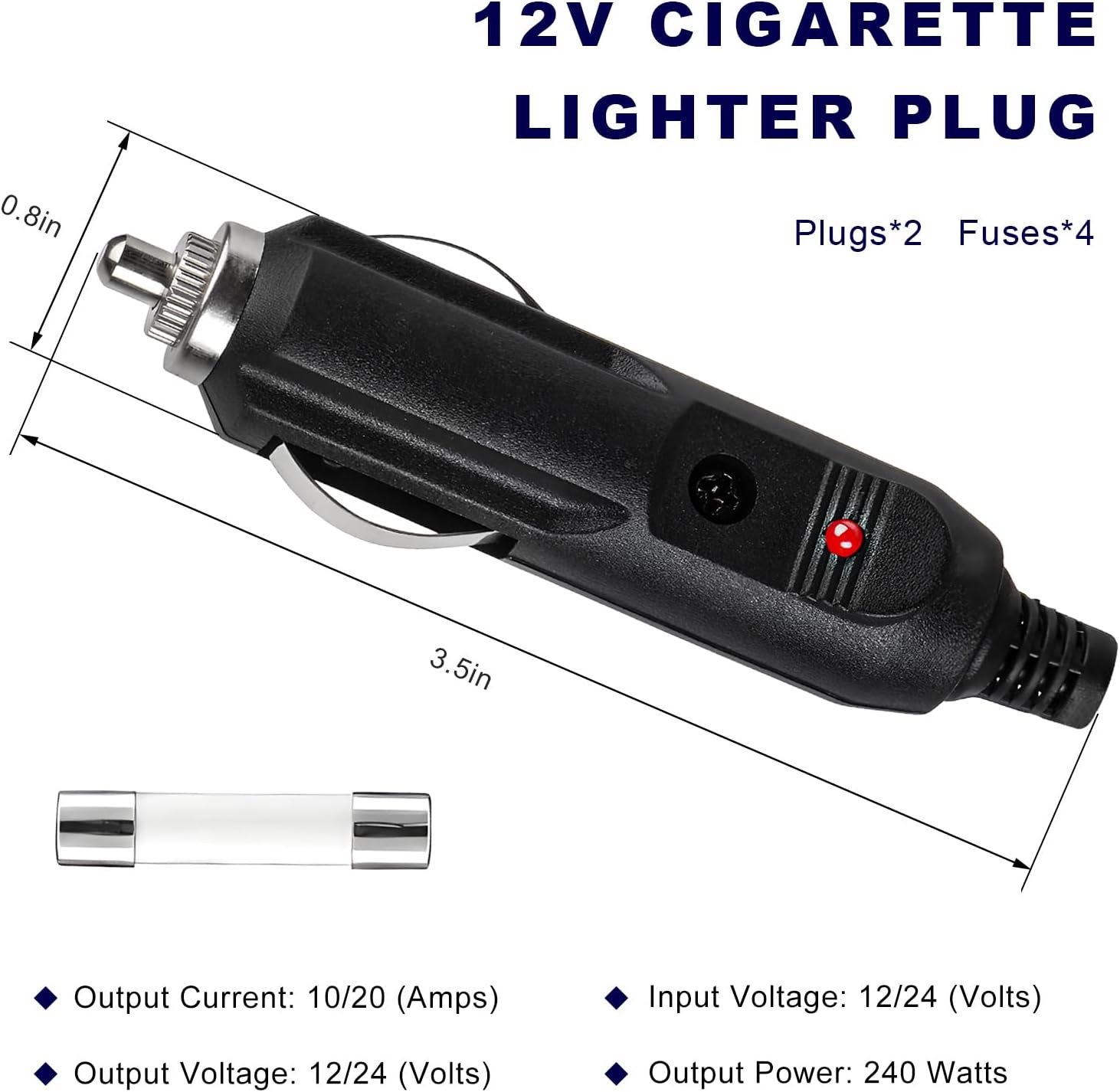 2 PCS 12V Cigarette Lighter Male Plug, Cigarette Lighter Socket Plug Replacement with LED Light, Heavy Duty Socket Plugs with 15A Fuse for Cars Trucks SUVs, Car Accessories