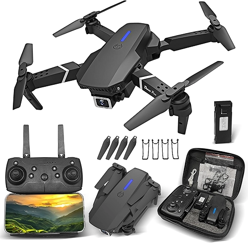 Drone com Câmera 4K, Controle Remoto Drones Profissional Fpv, Bateria 1800mAh Drone Infantil, Brinquedos Educativos, 90 Min Carregamento, com Bolsa de Transporte (E88)