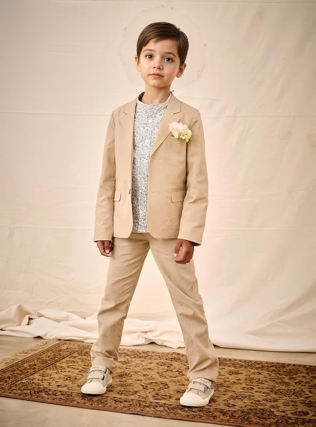 Boys Linen Suit Slim Fit 2 Piece Summer Beach Wedding Outfit Kids Linen Suit Jacket Pant Set for Size 2-16 Years