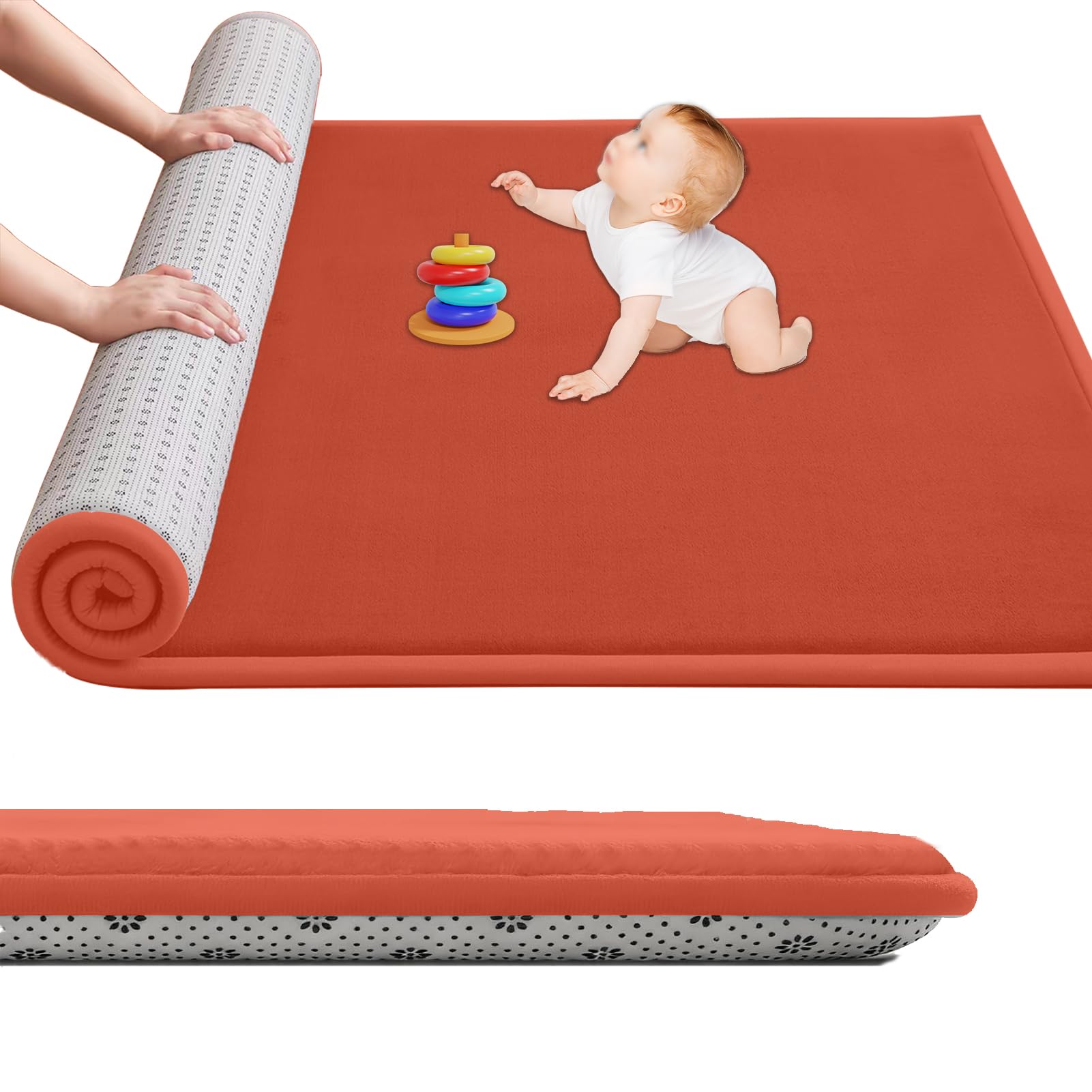 Large Nursery Carpets, Memory Foam Play Mat for Baby Non-Slip 3CM Thick 140 x 140 cm Children's Play Mat for Crawling Soft Play Tummy Time, Area Rug Playmat for Floor Living Room Tatami Orange