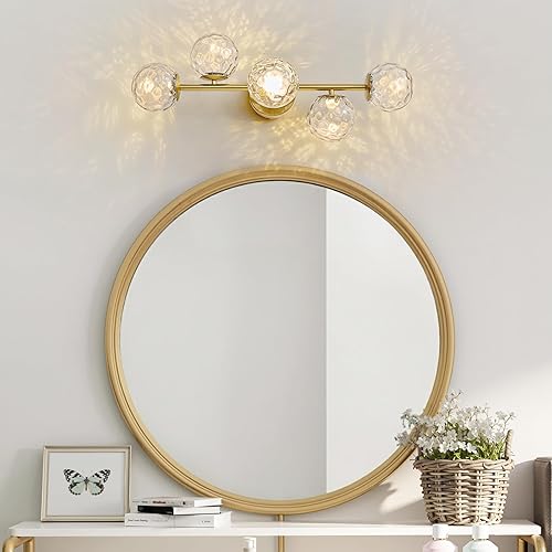 Miniatura 6 de Lámparas LED para tocador de baño 3000 K moderno cepillo dorado latón 5 luces aplique de pared - 20 W regulable mediados de siglo luz de tocador con