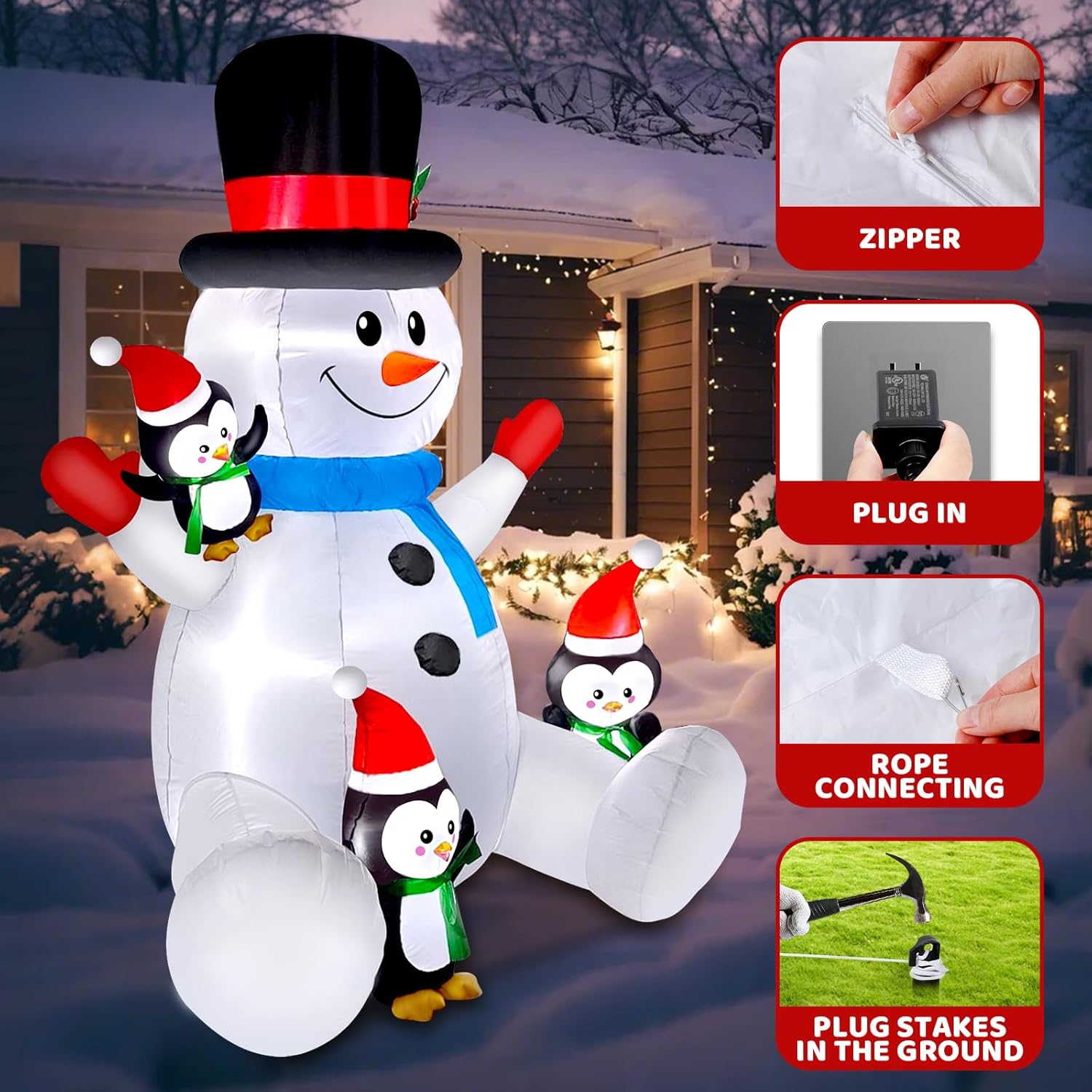 6 FT Christmas Snowman Inflatable & Penguin Inflatable Cute Christmas Blow Ups Outdoor Decorations with LED Lights for Indoor Outdoor Yards, Gardens, Lawns