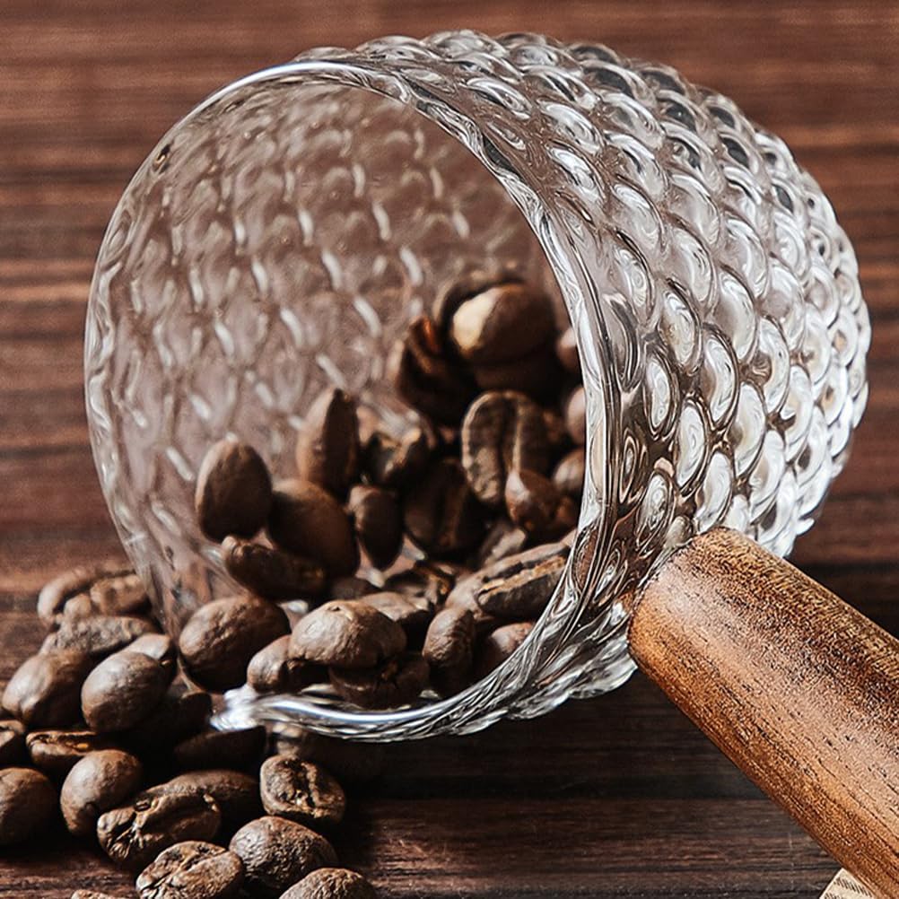Cabilock 3pcs Glass Milk Pitcher with Wooden Handle, 6 Oz Small Glass Creamer Pitcher Set, Transparent Creamer for Coffee, Tea, Syrup, Salad Dressing