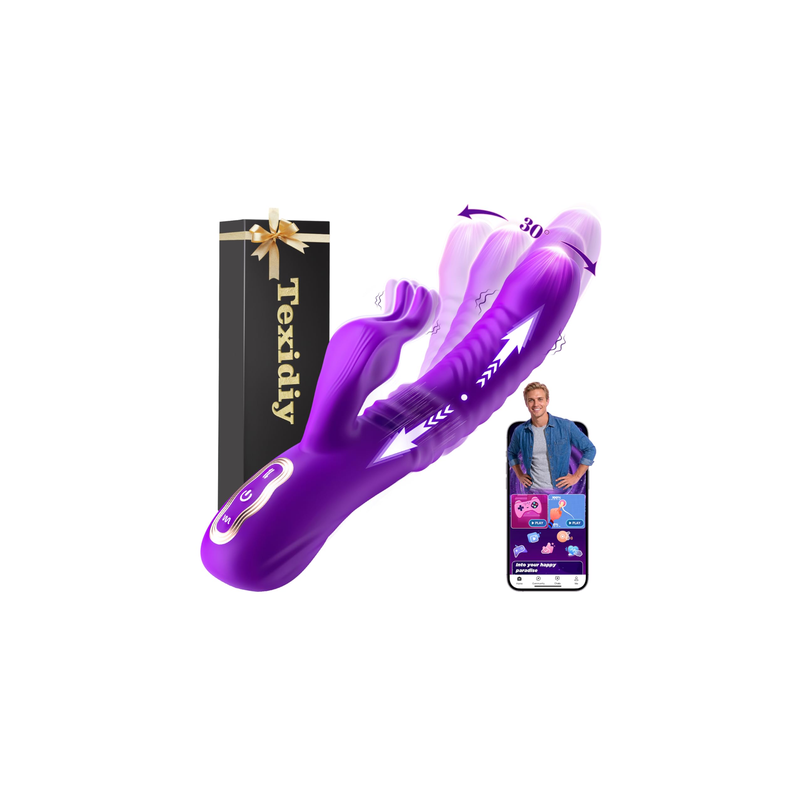 Texidiy Verbesserter Dildo Vibrator mit Weitwinkel-Oszillationsfunktion, 3 Stoß- und Schwungmodi 10 Vibration Sex Spielzeug für die Frau, Vibratorensets für Frauen Sex Toyset für Woman Vibratoren Lila