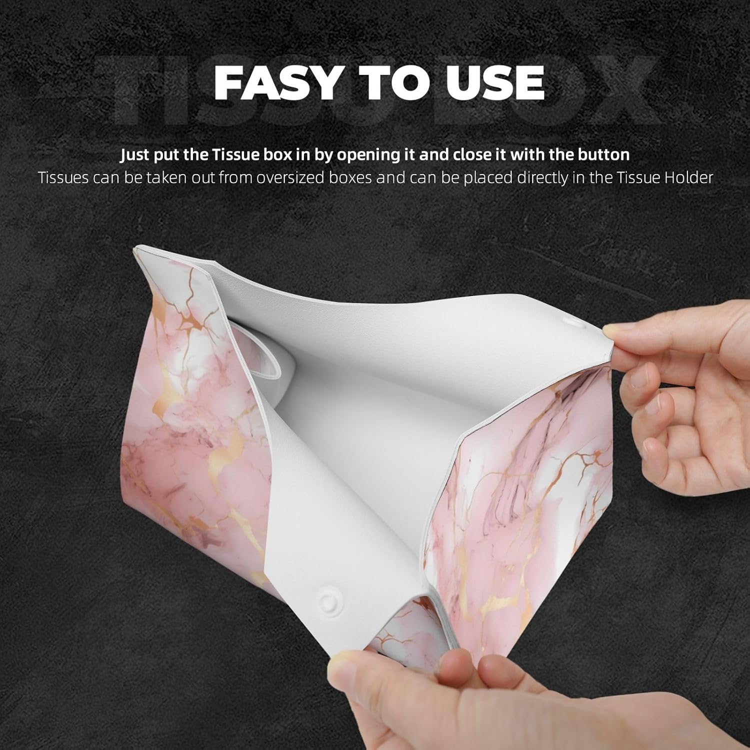 Tissue Box Cover Pink Rose Gold Marble Print Rectangle PU Leather Tissue Box Holder for Car Bathroom Bedroom Desk Tabletop Decor image 3