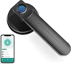 Foxgard Fechadura biométrica com controle remoto de impressão digital de aplicativo inteligente com maçaneta inteligente para casa/quarto/escritório/apartamento/Airbnb preto