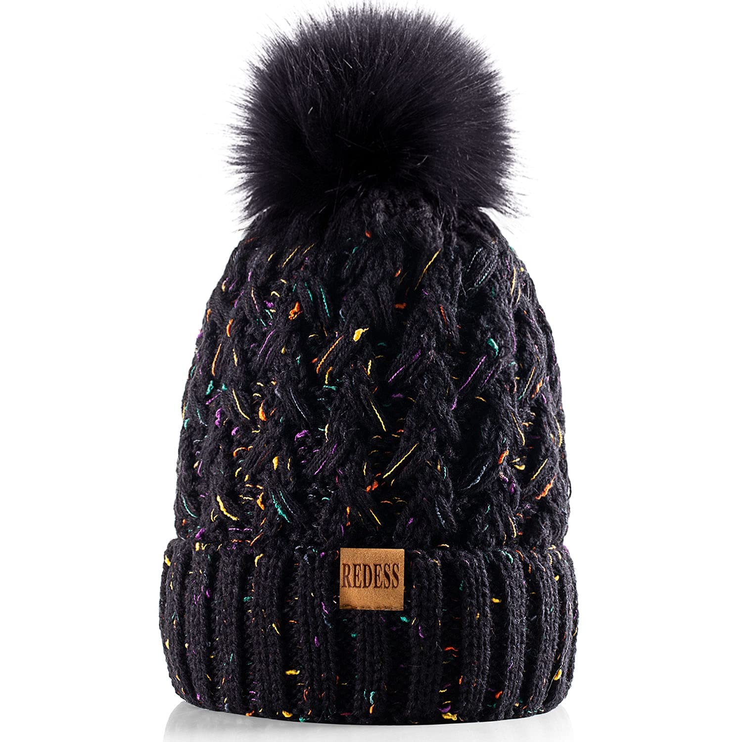 REDESS Cappello Invernale da Donna con Pompon con Pompon Cappelli Caldi Foderati in Pile, Berretto Incrociato in Maglia di Neve Spessa e Morbida per Le Signore
