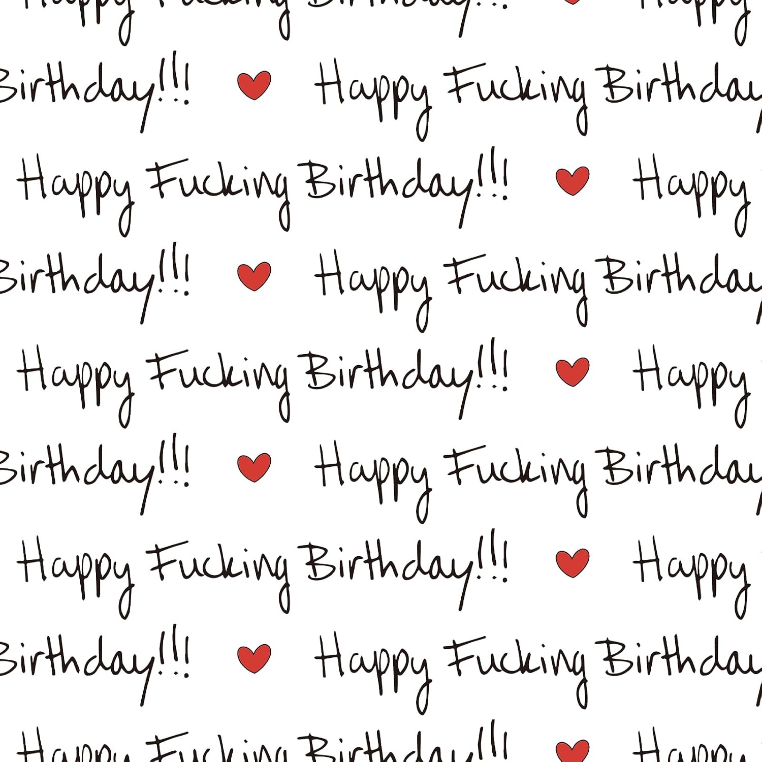 RUSPEPA Funny Birthday Wrapping Paper Roll for Friends, Mini Roll, Black Happy Birthday Text with Red Hearts Gift Wrap Paper for Milestone Birthdays, 17 Inches x 16.4 Feet