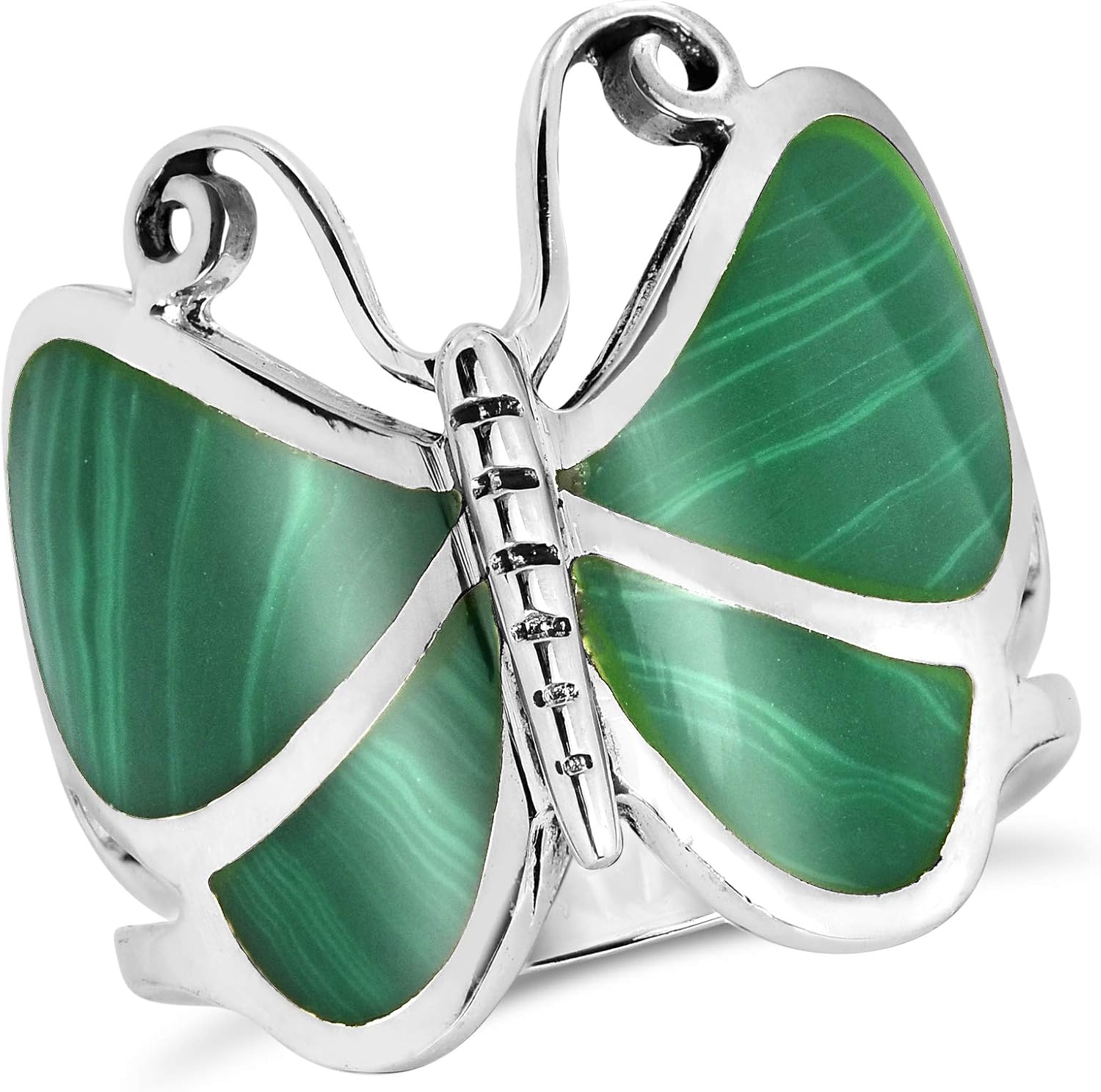 AeraVida Captivating Butterfly Motif Green Malachite Statement .925 Sterling Silver Ring (10)