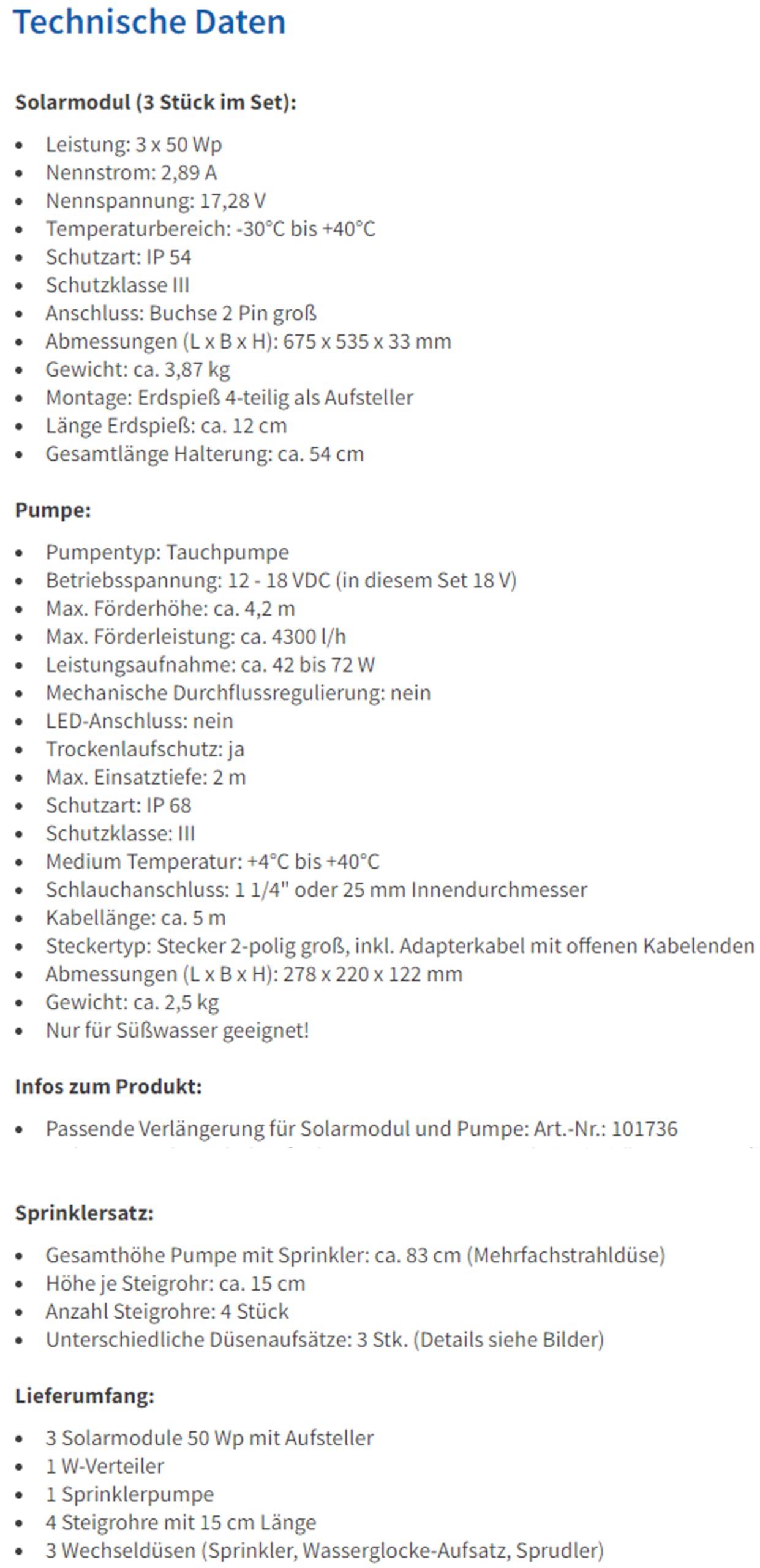 esotec Solar Teichpumpenset 150/4300, Solar Springbrunnen 4300 l/h, Teichpumpe mit 150 Wp Solaranlage, Fontäne IP68 für Teiche über 3000 l 101570