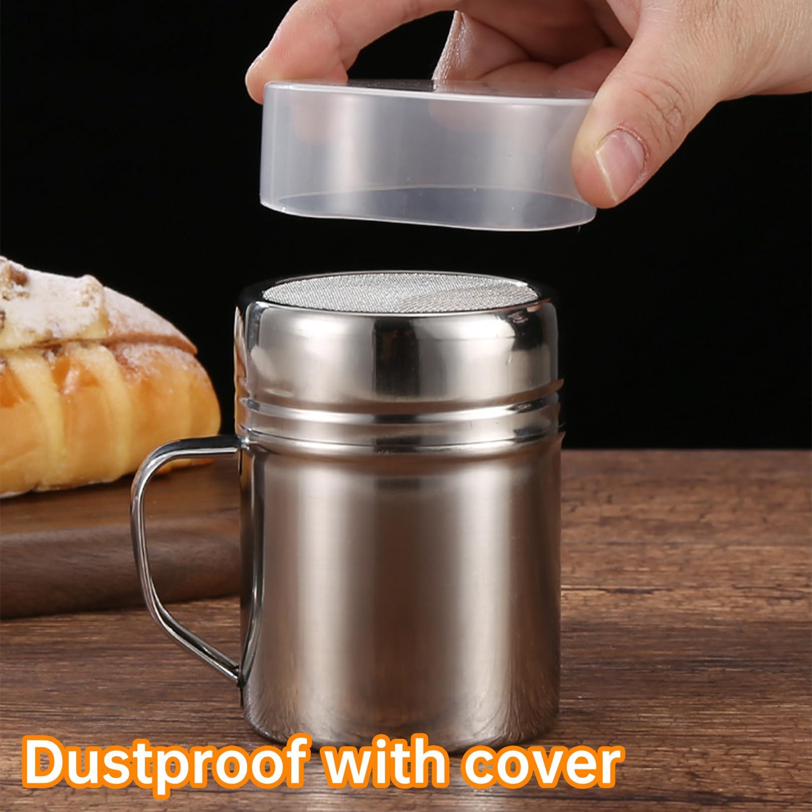 2 Stück Mehlstreuer Kakaostreuer Pulverstreuer Puderzuckerstreuer,Staubzuckerstreuer,Edelstahl mit Streuer Deckel,für Griff Shaker aus Cappuccino,Edelstahl-Pulverstreuer Feiner Frischhaltedeckel