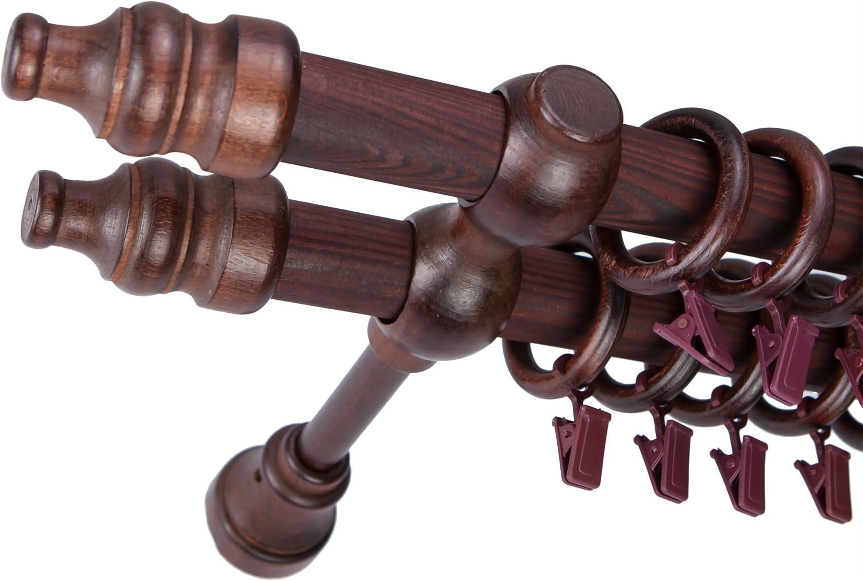 IANPAV Double Wooden Curtain Pole, 300 cm (118.11"), Mahogany