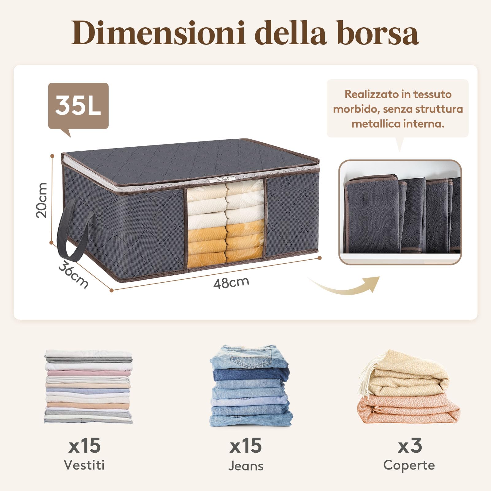Lifewit 4 pezzi 35L Scatole per vestiti, scatola per armadio pieghevole, scatoloni per trasloco, contenitori sottoletto per Coperte, Biancheria da Letto, Grigio