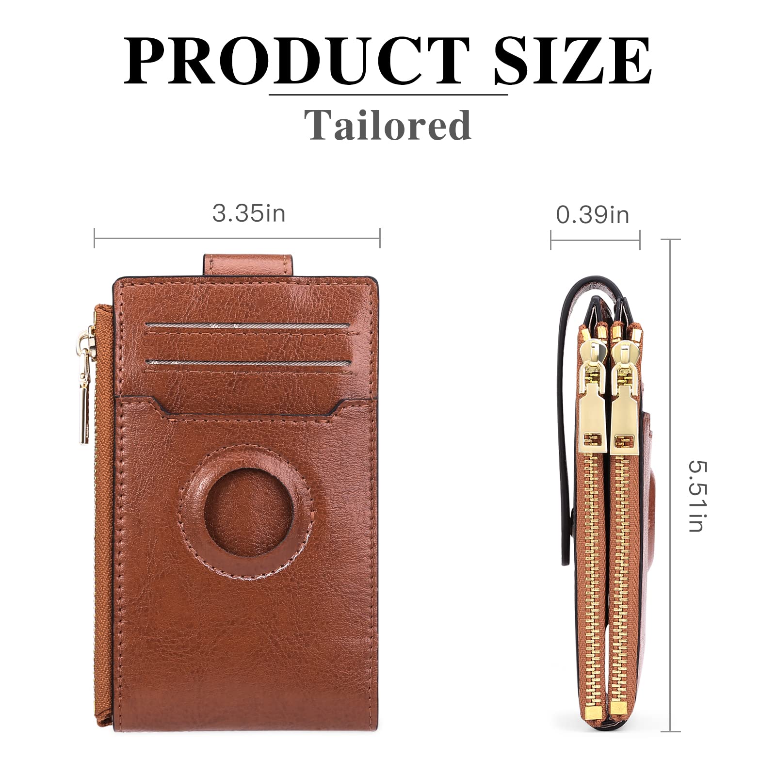 Billetera para mujer con tarjetero de Leahter Bifold con funda integrada integrada, AD-Marrón antiguo, Billetera plegable con Airtag 5