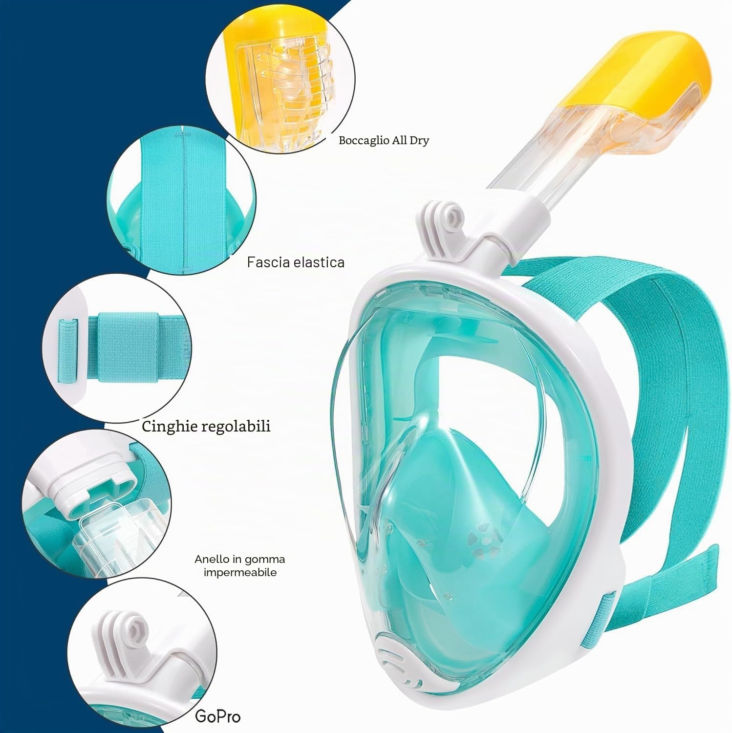 Maschera da Snorkeling 180°Visuale Panoramica Immersioni Maschere da Immersione Anti-Infiltrazioni Diving Masks per Bambino, Adolescente, Ragazzo, Ragazza