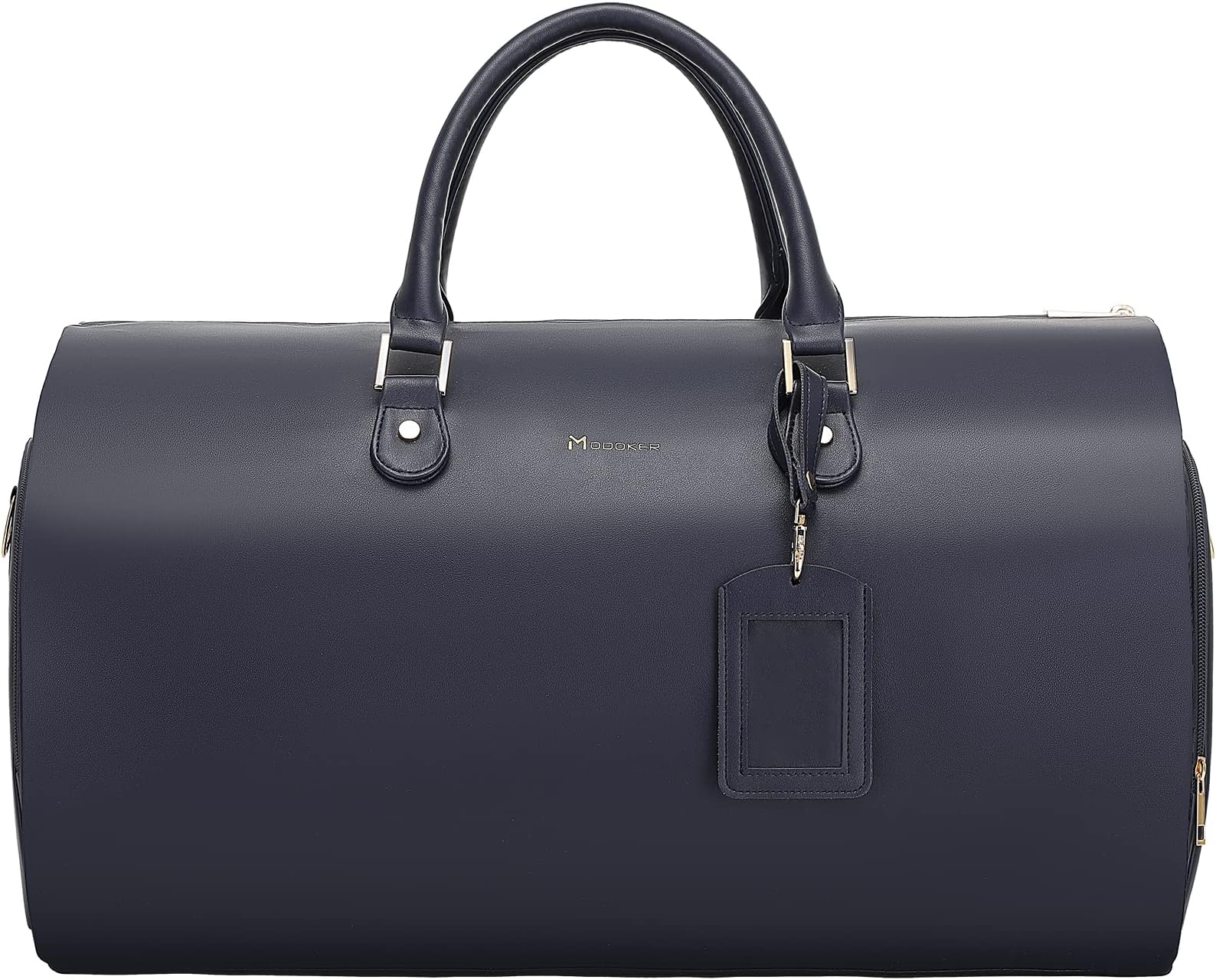 Modoker Women Convertible Leather Garment Bag with Shoulder Strap, Carry on Garment Duffel Bag - 2 in 1 Hanging Suitcase Suit Travel Bags, Blue