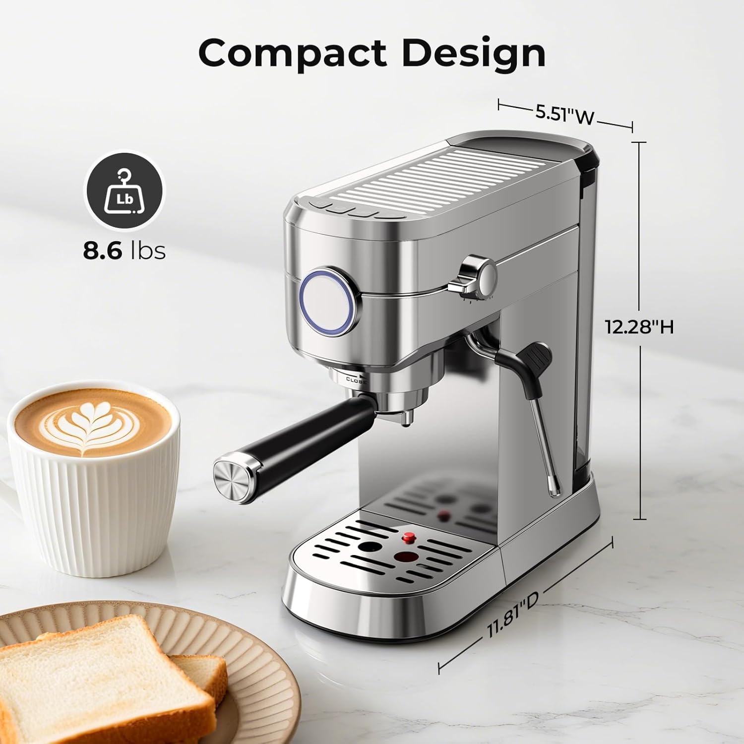 20 Bar Espresso Machine, Compact Espresso Coffee Maker with Milk Frother for Latte/Cappuccino, Auto Clean/40.5oz Removable Tank/Auto Shut-Off, Espresso Maker for Home/Office, Stainless Steel