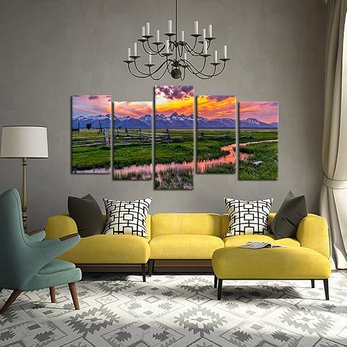 Miniatura 2 de KREATIVE ARTS - 5 piezas de arte de pared de paisaje de Estados Unidos del Parque Nacional Grand Teton, impresión en lienzo, imagen de naturaleza y