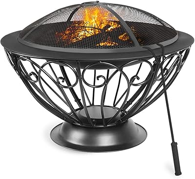 Amazon Com Sunnydaze Outdoor Fire Pit Bowl 30 Inch Large Round Wood Burning Patio Backyard Firepit For Outside With Spark Screen Fireplace Poker And Metal Grate Garden Outdoor