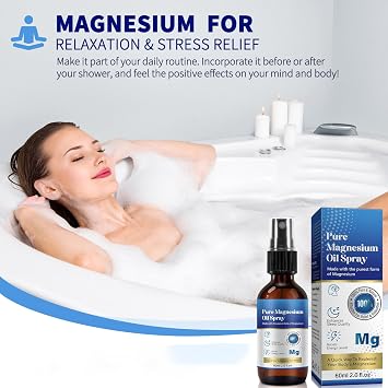 Magnesium Oil Spray 2 Pack, Magnesium Oil for Feet, Pure Magnesium Oil Spray for Sleep, Topical Magnesium Spray, 100% Pure and Organic, Glass Bottle, Travel Size 60ml