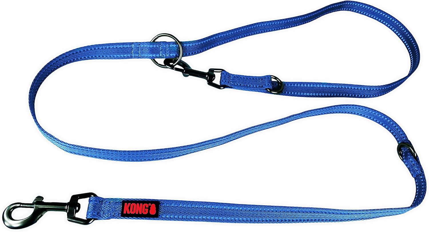 KONG Robust Nylon Dog Leash I Blue I Adjustable Triple Dog Leash I High Quality Dog Leash with Reflective Elements I Dog Leash I Length: 2m I Width: 25
