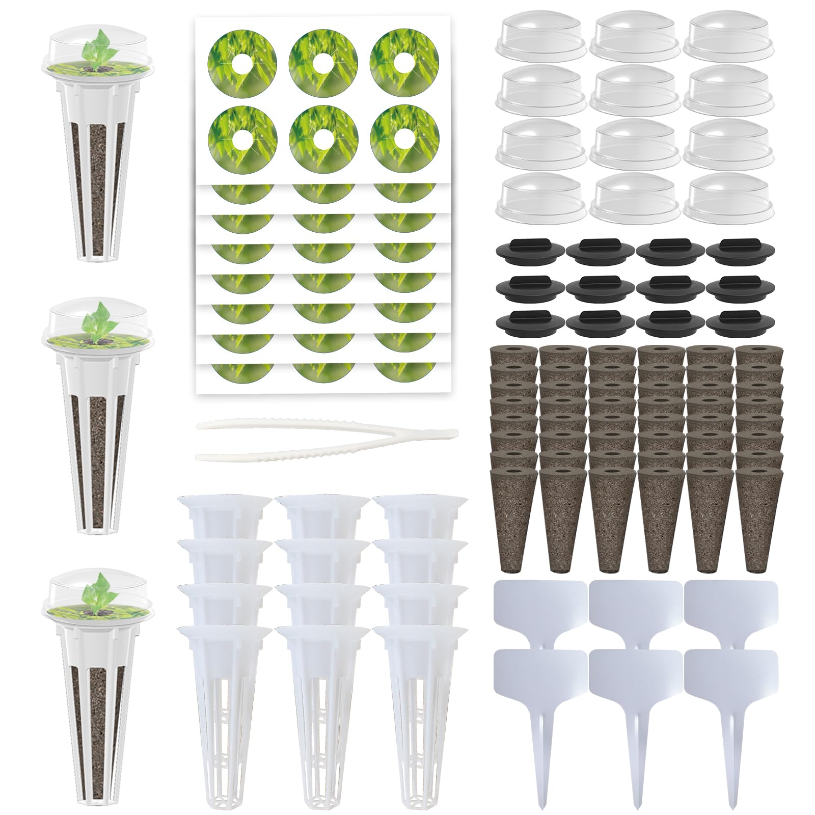139Pcs Hydroponic Pods Supplies, Grow Anything Kit for Aerogarden Pods, Hydroponics Garden Accessories, 48 Grow Sponges 12 Grow Baskets 12 Grow Domes 48 Pod Labels 12 Spacers 6 Plant Labels 1 Tweezer