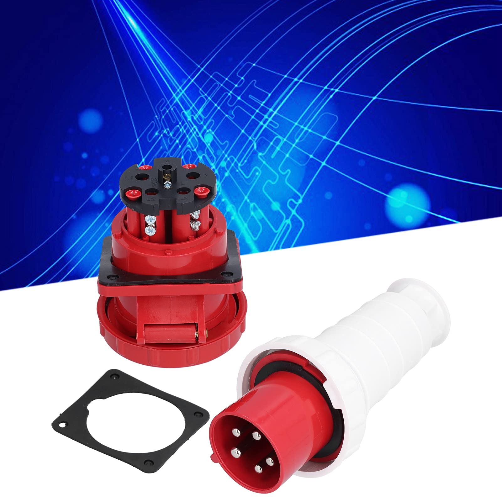 Conector de Alimentación Trifásico de 5 Pines 380-415V 63A 3P+N+E, Kit de Enchufe Industrial con Carcasa PA66, IP67 a Prueba de Agua para Plantas de Energía Industriales