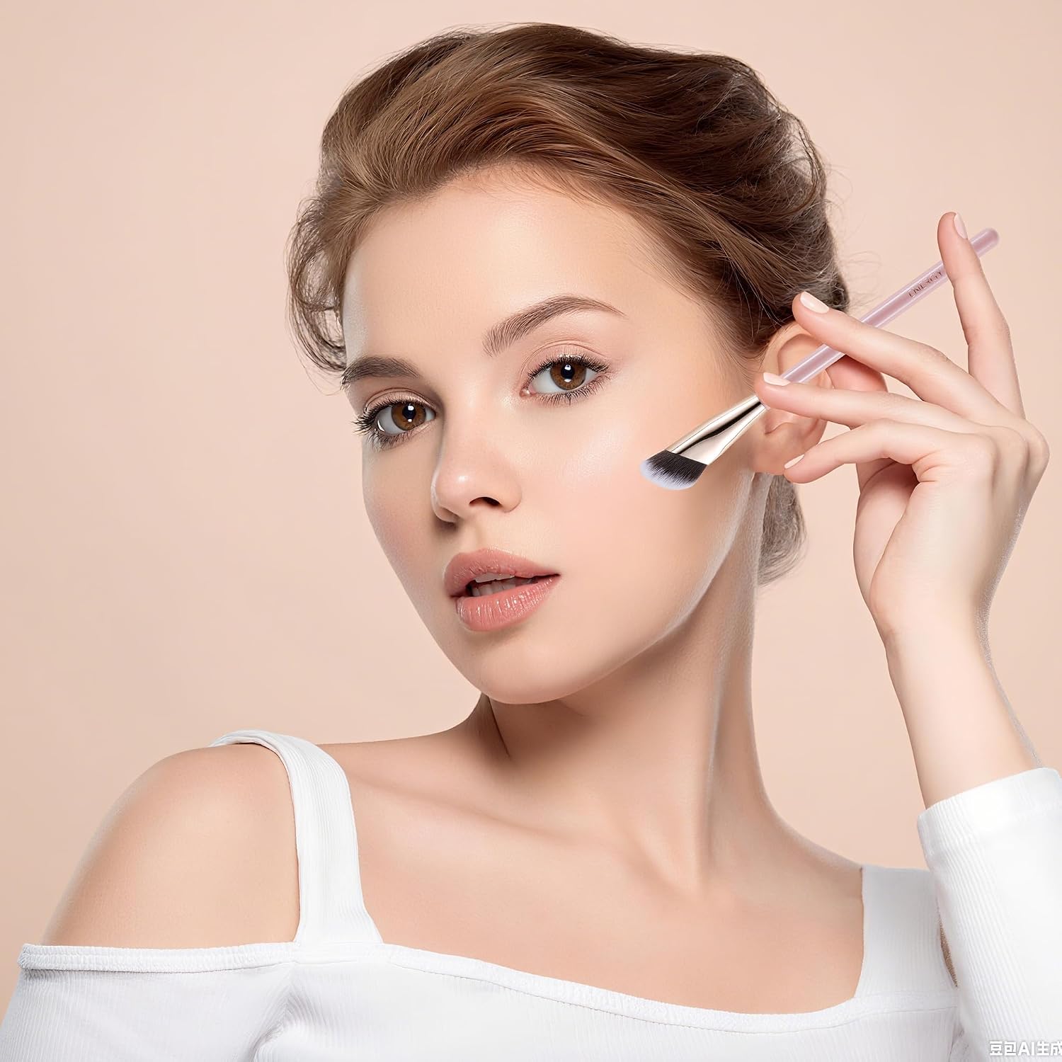 ENERGY Concealer Brush Under Eye, Small Angled Makeup Kabuki Precision Face Blending Brush - Liquid Cream Foundation Concealer for Dark Circles, Eyeshadow,Make Up Nose Contour Applicator Vegan (Pink)