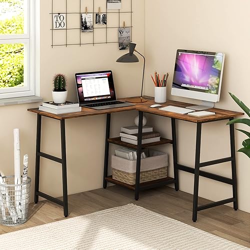 Miniatura 2 de Tangkula Escritorio para computadora en forma de L de 48 pulgadas, escritorio de estudio esquinero con enchufes y puertos USB, escritorio de oficina