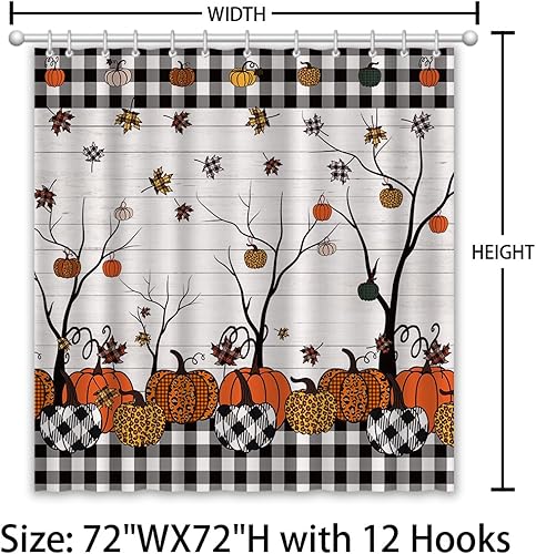 Miniatura 2 de Cortina de ducha de calabaza otoñal para baño, con tablones rústicos de árbol de arce, hojas de otoño, cortina de baño decorativa de 72 x 72