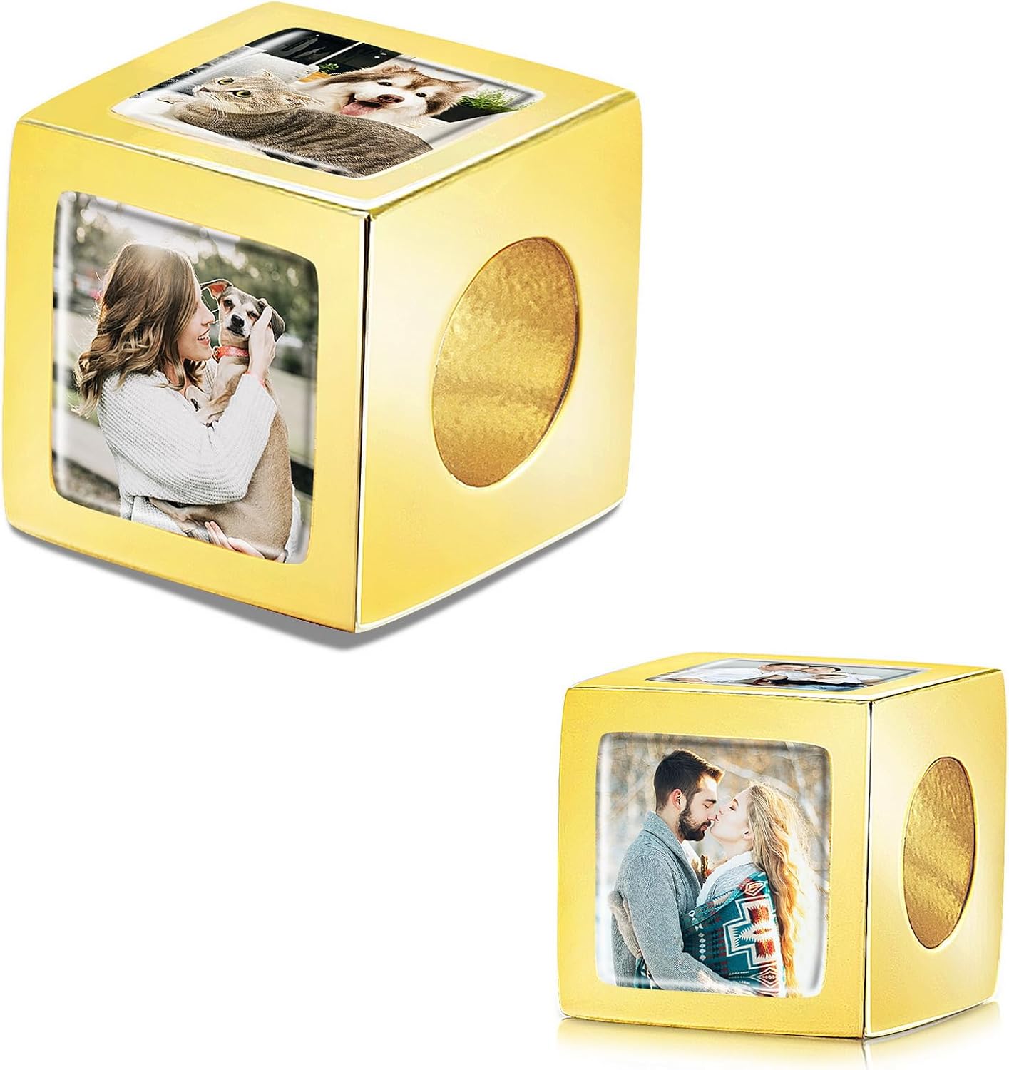 MeMeDIY Custom Photo Charm Bead Fit Women Bracelets & Necklaces - 925 Sterling Silver Personalized Heart/Square Charm Holds 1/4 Picture - Silver/Gold/Rose Gold Love Bead Gifts for Women & Family