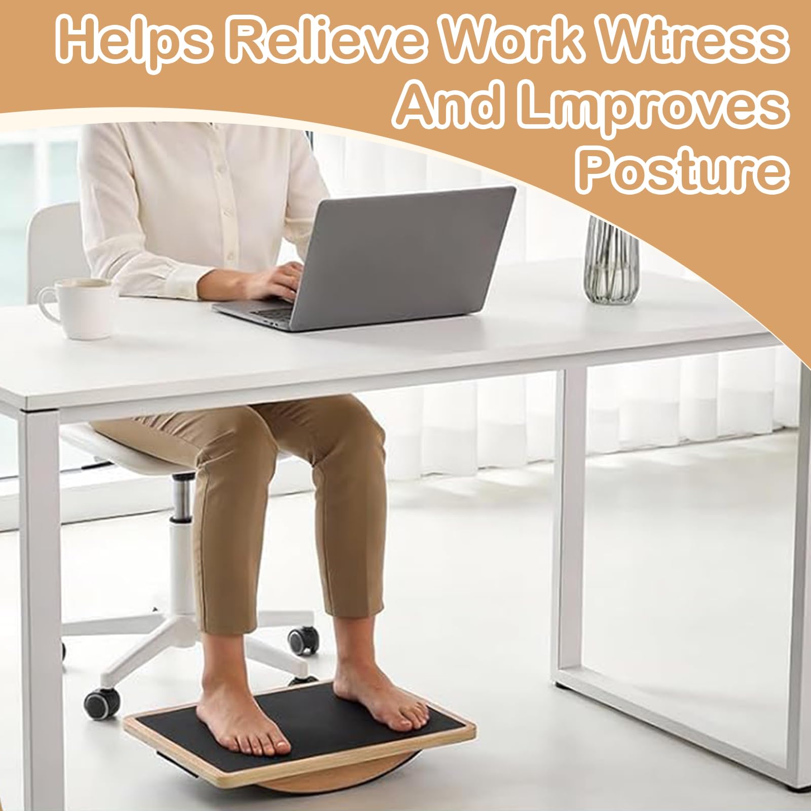 Balance Board, Tavola Di Equilibrio in Legno, Antiscivolo, Trainer per Caviglia e Piede, Esercizi di Stabilità, Per Uso Domestico Tavola e Sotto la Scrivania (giallo, separare)