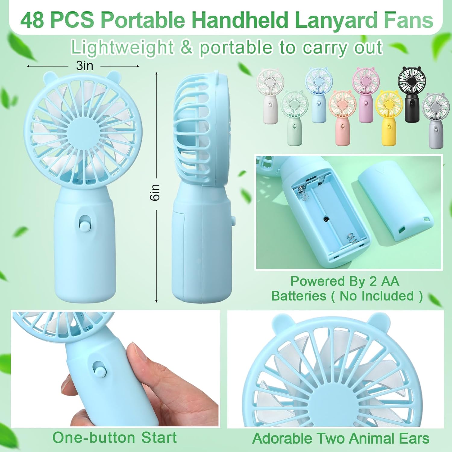 48 Pcs Mini Portable Fans Bulk Handheld Battery Operated Fan with Lanyard for Makeup Eyelash, Cooling Lightweight Pocket Personal Fans for Indoor Outdoor Travel Use (8 Mixed Colors)