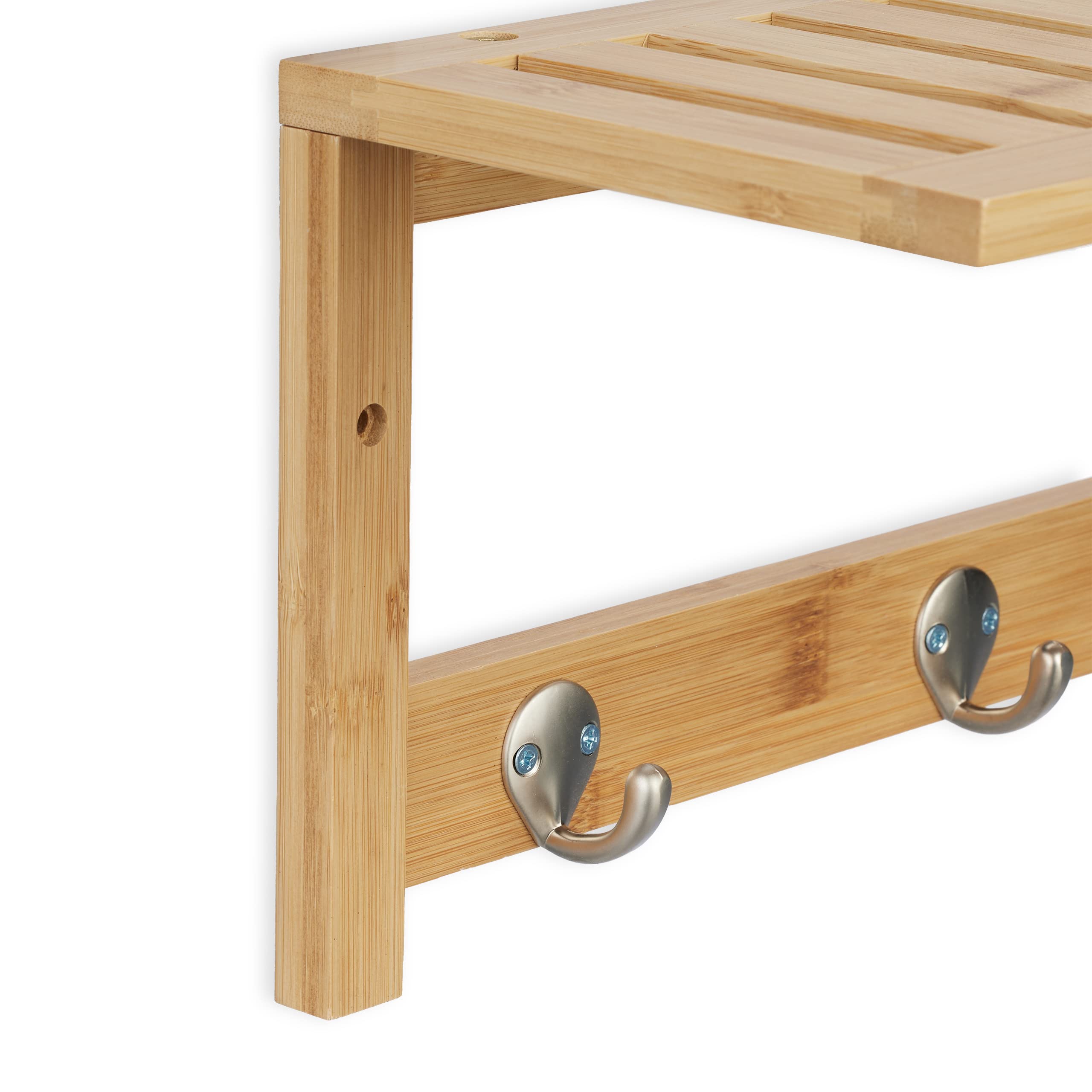 Relaxdays Mensola Appendiabiti, Attaccapanni con Ripiano, Bagno e Ingresso, 3 Ganci, bambù, HLP 18x37,5x16 cm, Naturale